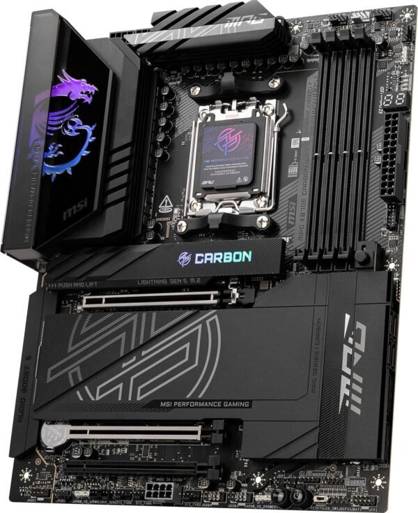 MSI MPG X870E Carbon WiFi Gaming Motherboard (AMD Ryzen 9000/8000/7000 Series Processors, AM5, DDR5, PCIe 5.0, M.2 Gen5, SATA 6Gb/s, USB 40Gbps, HDMI, Wi-Fi 7, Bluetooth 5.4, 5Gbps LAN, ATX)