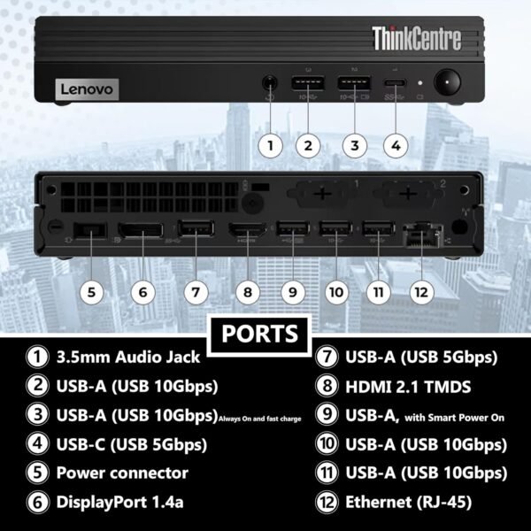 Lenovo ThinkCentre Tiny M70q Gen 5 Intel 14-Core i5-14500T (Beat i7-13700T), 32GB DDR5 RAM, 1TB NVMe, WiFi 6E, Bluetooth, RJ-45, DP Port, HDMI, W11P, Business Desktop