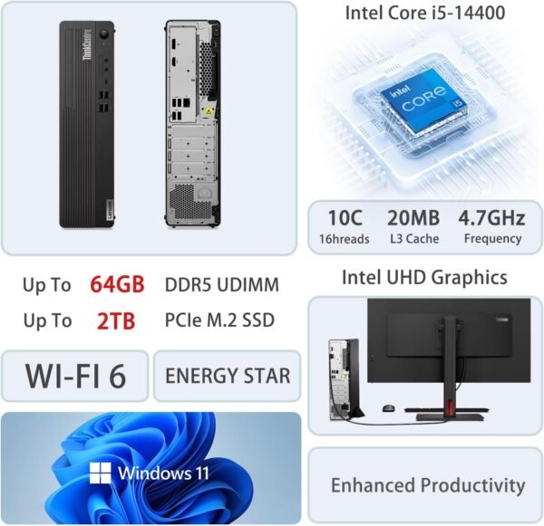 Lenovo ThinkCentre M70s Small Form Factor Business Desktop, 14th Gen Intel 10-Core i5-14400, 32GB DDR5 RAM, 1TB SSD, HDMI, DP, Wi-Fi 6, Windows 11 Pro, Bundle with Adata UC310 64GB USB Flash Drive