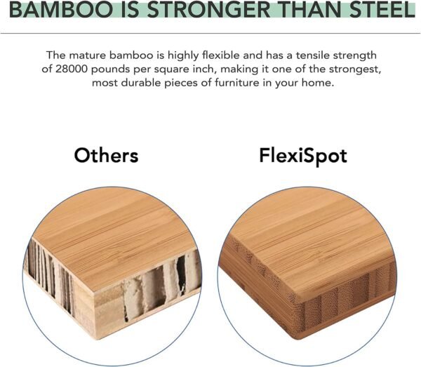 1756353581_71h1TFvookL._AC_SL1500_.jpg FLEXISPOT E6 Essential Bamboo 3 Stages Dual Motor 55x28 Inch Electric Height Adjustable Standing Whole-Piece Board Desk Sit Stand Up Desk (Black Frame + Bamboo Desktop)
