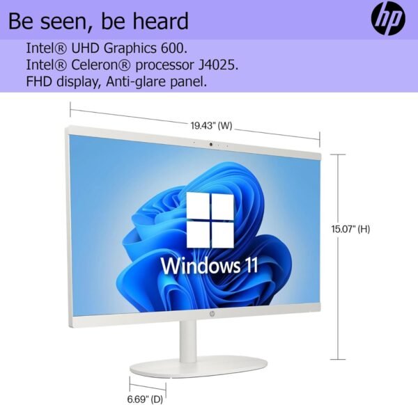 HP All-in-One Desktop PC| 24GB RAM| 512GB PCIe SSD| 22" Full HD Display, Anti-Glare| Intel Dual-core Processor| KB&Mouse| HDMI, USB-C, Wi-Fi 6| Windows 11 | Cashmere White| For Business & Personal Use
