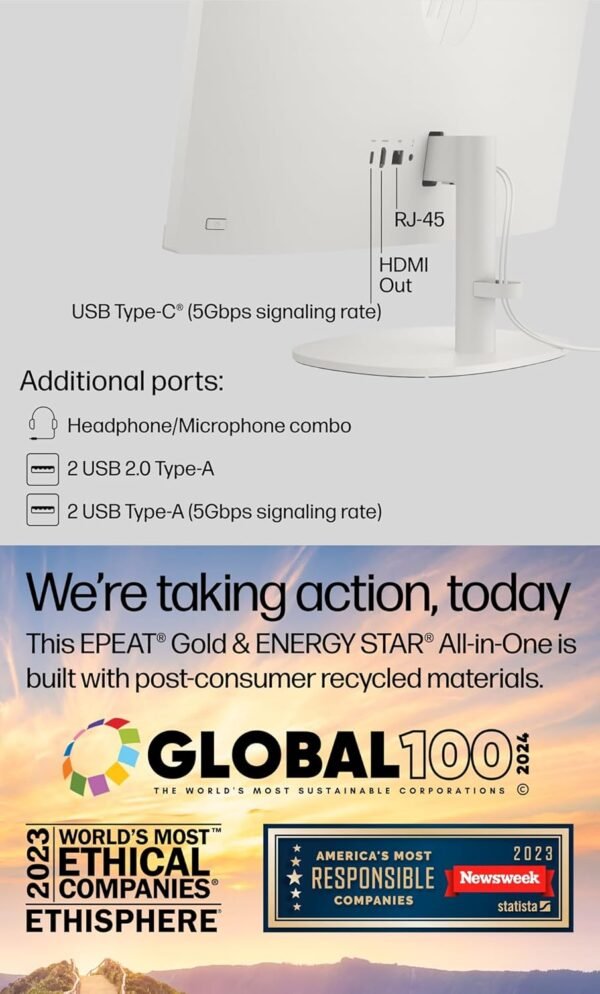 HP All-in-One Desktop PC| 24GB RAM| 512GB PCIe SSD| 22" Full HD Display, Anti-Glare| Intel Dual-core Processor| KB&Mouse| HDMI, USB-C, Wi-Fi 6| Windows 11 | Cashmere White| For Business & Personal Use