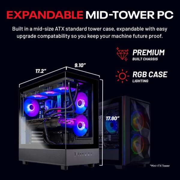 Skytech Gaming Azure 3 Desktop PC, Ryzen 7 9700X 3.8 GHz (5.5GHz), NVIDIA RTX 5060, 1TB NVMe SSD, 16GB DDR5 RAM 6000, 850W Gold ATX 3 PSU, 360mm ARGB AIO, Wi-Fi, Win 11