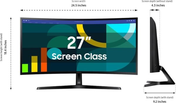 Samsung 27" Essential S3 (S36GD) Series FHD 1800R Curved Computer Monitor, 100Hz, Game Mode, Advanced Eye Comfort, HDMI and D-sub Ports, LS27D366GANXZA, 2024