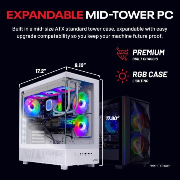 Skytech Gaming Azure 3 Desktop PC, Ryzen 7 9700X 3.8 GHz (5.5GHz), NVIDIA RTX 4060 8GB, 1TB NVMe SSD, 16GB DDR5 RAM 6000, 650W Gold PSU, 360mm ARGB AIO, Wi-Fi, Win 11