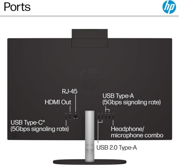 HP 24 inch All-in-One Desktop PC, FHD Display, Intel Core i5-1334U, 8 GB RAM, 256 GB SSD, Intel UHD Graphics, Windows 11 Home, Jet Black, 24-cr0320 (2024)