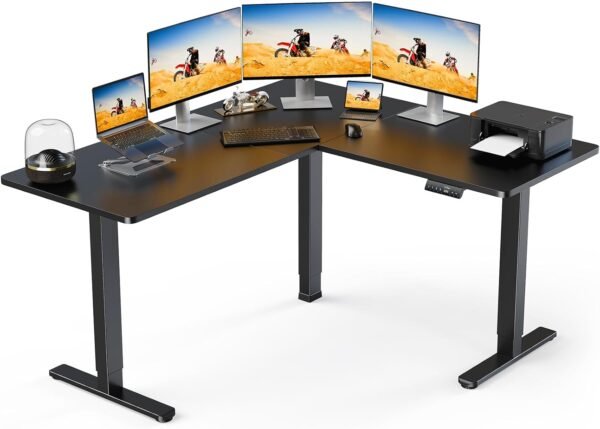 ErGear 63" x 55" Dual Motor L Shaped Standing Desk, ErGear 63" x 55" Dual Motor L Shaped Standing Desk, Electric Height Adjustable, Extra Large Desktop, Interchangeable Installation of Left and Right Desktops, Suitable for Home Office, Black
