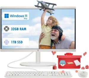 HP All-in-One Computer - 21.5'' FHD Anti-Glare Display, Home Desktop PC, Win 11 Pro, Wired KB & Mouse, Wi-Fi 6, Bluetooth, Intel Celeron J4025, HD Webcam (32GB RAM | 1TB SSD)