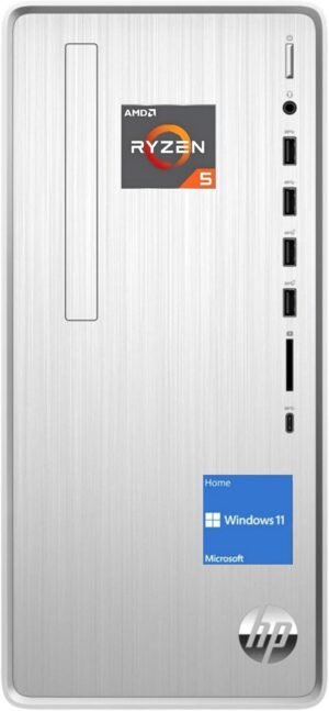 HP Pavilion Desktop, AMD Ryzen 5 5600G, 16GB RAM,1TB PCIe HP Pavilion Desktop, AMD Ryzen 5 5600G, 16GB RAM,1TB PCIe SSD, 1TB HDD, USB Type-C, HDMI, VGA, Bluetooth, Wi-Fi, Windows 11 Home, Silver
