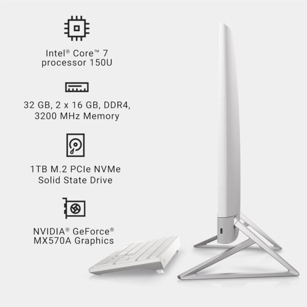 Dell Inspiron 7730 All in One Desktop - 27-inch FHD Touchscreen Display, Intel Core 7-150U, 32GB DDR4 RAM, 1TB SSD, NVIDIA GeForce MX570A 2GB GDDR6, Windows 11 Pro, Onsite & Migrate Service - White