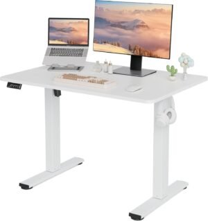 Electric Standing Desk Adjustable Height, 40x24 Inches Sit Stand up Electric Standing Desk Adjustable Height, 40x24 Inches Sit Stand up Desktop for Home Office, Ergonomic Rising Computer Table with Memory Preset, White