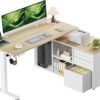 Marsail L-Shaped Executive Standing Desk with File Cabinet, 55" x 24" Electric Height Adjustable Stand up Desk, One-Whole Piece Desktop, Home Office Modern Computer Deskwith 4 Memory Presets