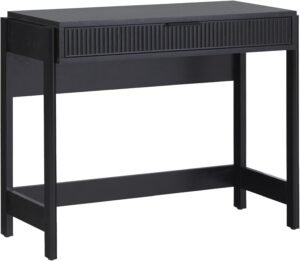 Walker Edison Transitional Office Design, Reeded Drawer Front Detail, Writing Desk with Drawer, Spacious Desktop, Complementary in Living Spaces, 38”W x 16.75”D x 30”H, Black