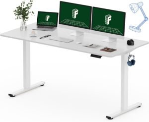 FLEXISPOT One-Piece Electric Standing Desk, 60 x 24 Inches Adjustable FLEXISPOT One-Piece Electric Standing Desk, 60 x 24 Inches Adjustable Desk with Seamless Desktop, Memory Controller Height Adjustment (White Frame + White Desktop, 2 Packages)