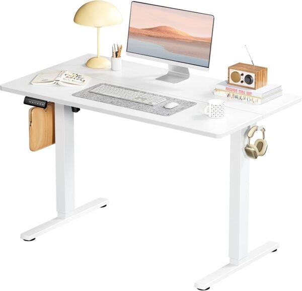 SMUG Standing Desk, Adjustable Height Electric Sit Stand Up Down SMUG Standing Desk, Adjustable Height Electric Sit Stand Up Down Computer Table, 40x24 Inch Ergonomic Rising Modern Lift Motorized Gaming Desktop Workstation for Work Home Office, White