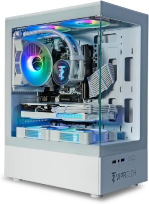 ViprTech Stryker 4.0 Liquid-Cooled PC - AMD Ryzen 7 (4.4GHz Turbo), RTX 4060 8GB, 32GB DDR4 3200, 1TB NVMe SSD, 700W PSU, WiFi BT, Win 11 Pro, RGB, Gaming Desktop Computer Prebuilt, White
