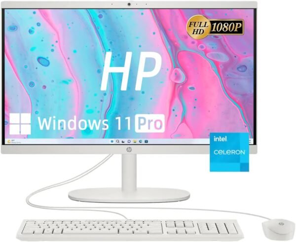 HP 21.5" Full HD Display All-in-One Desktop Computer,Intel Celeron J4025 HP 21.5" Full HD Display All-in-One Desktop Computer,Intel Celeron J4025 Processor,16GB DDR4, 128GB SSD, Bluetooth,USB-C, Webcam,HDMI,RJ-45, Wi-Fi 6, LED, Windows 11 Pro, Cashmere White