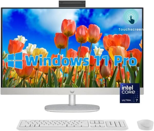 HP All-in-One Desktop - 27'' FHD Touchscreen Computer, Windows 11 HP All-in-One Desktop - 27'' FHD Touchscreen Computer, Windows 11 Pro, Intel 12-core Ultra 7 155U(Beats i7-1355U), Wi-Fi 6, Bluetooth, Adjustable Height, Anti-Glare (16GB RAM | 1TB SSD)