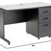 Global Industrial 48" W x 24" D x 30" H Office Pedestal Desk with 3 Drawers, Faux-Wood Laminate Gray Desktop, Black Steel Frame, 2 Box Drawers & 1 File Drawer