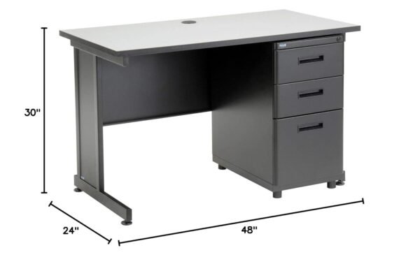 Global Industrial 48" W x 24" D x 30" H Office Pedestal Desk with 3 Drawers, Faux-Wood Laminate Gray Desktop, Black Steel Frame, 2 Box Drawers & 1 File Drawer