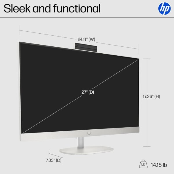 61gzW3A38oL._AC_SL1500_.jpg HP 27 inch All-in-One Desktop PC, FHD Touchscreen, Intel Core Ultra 7 155U, 16 GB RAM, 512 GB SSD, Intel Graphics, Windows 11 Home, Shell White, 27-cr1180 (2025)