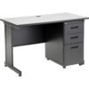 Global Industrial 48" W x 24" D x 30" H Office Pedestal Desk with 3 Drawers, Faux-Wood Laminate Gray Desktop, Black Steel Frame, 2 Box Drawers & 1 File Drawer