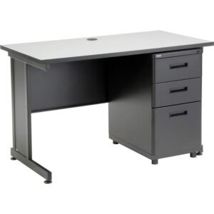 Global Industrial 48" W x 24" D x 30" H Global Industrial 48" W x 24" D x 30" H Office Pedestal Desk with 3 Drawers, Faux-Wood Laminate Gray Desktop, Black Steel Frame, 2 Box Drawers & 1 File Drawer