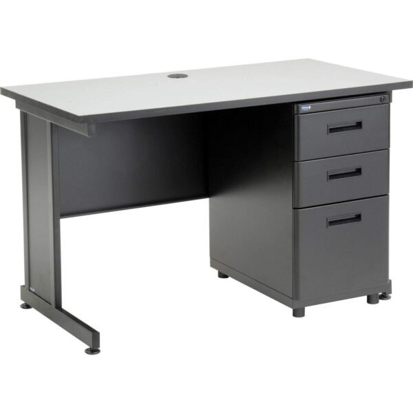 Global Industrial 48" W x 24" D x 30" H Office Pedestal Desk with 3 Drawers, Faux-Wood Laminate Gray Desktop, Black Steel Frame, 2 Box Drawers & 1 File Drawer