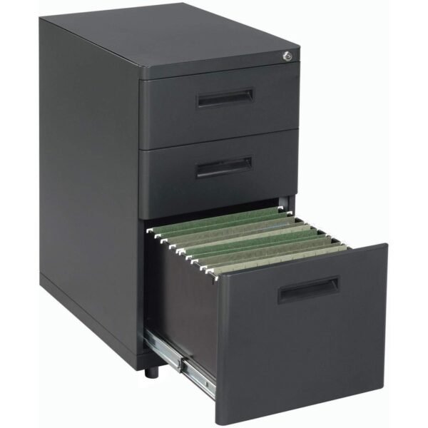 Global Industrial 48" W x 24" D x 30" H Office Pedestal Desk with 3 Drawers, Faux-Wood Laminate Gray Desktop, Black Steel Frame, 2 Box Drawers & 1 File Drawer