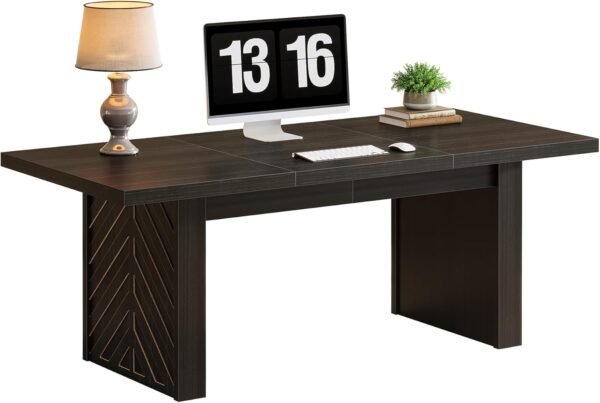 Tribesigns 70.9-Inch Wood Executive Desk, Large Office Desk Workstation with Spacious Desktop, Computer Table Conference Table for Office Black