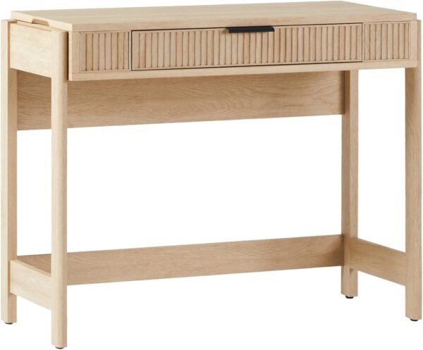 WALKER EDISON Transitional Style Furniture, Reeded Detail, Lift-Top Desk with WALKER EDISON Transitional Style Furniture, Reeded Detail, Lift-Top Desk with Drawer and Storage Cubby, Sitting to Standing Desk, Soft Self-Close Desktop, 38”W x 16.75”D x 30”H, Coastal Oak