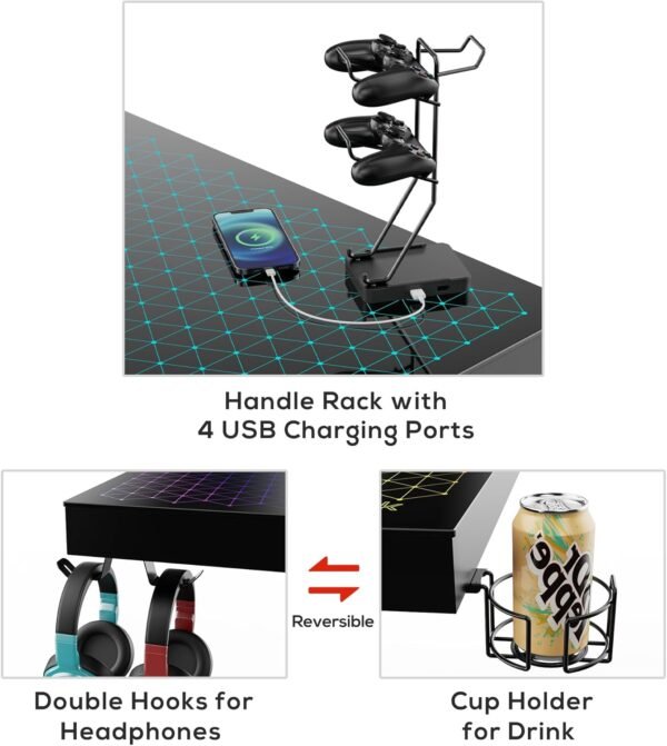 7149mJF4BL._AC_SL1500_.jpg EUREKA ERGONOMIC RGB LED Gaming Desk, Music Sync Lights Up Tempered Glass Desktop, 43" GTG I43 Home Office Computer Table W Controller Rack 4 USB Charging Ports, APP Control