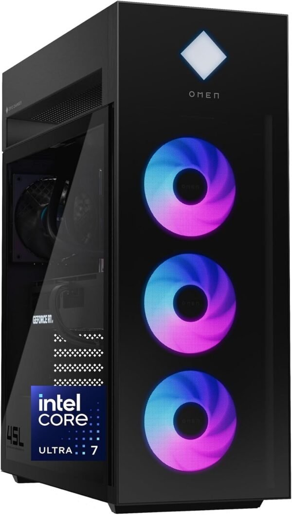 HP OMEN 45L Gaming Desktop, Intel Core Ultra 7 265K, HP OMEN 45L Gaming Desktop, Intel Core Ultra 7 265K, 32 GB RAM, 2TB SSD, NVIDIA GeForce RTX 5080, Windows 11 Pro, Microsoft Copilot, Tempered Glass, GT22-3080 (2025)