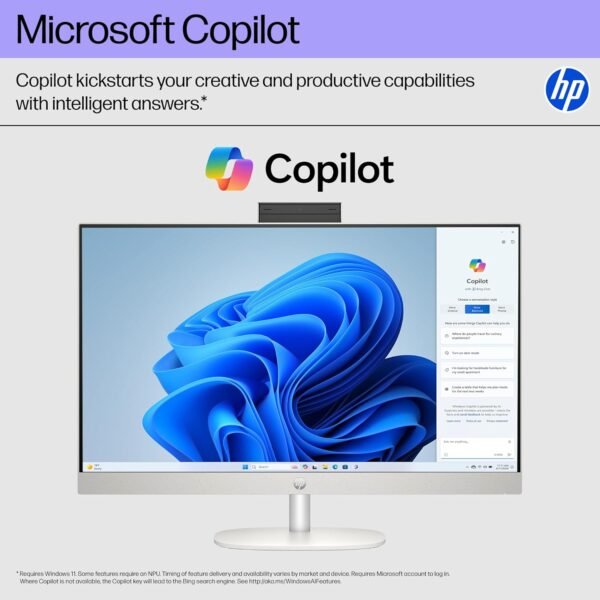716tHIJ7QL._AC_SL1500_.jpg HP 27 inch All-in-One Desktop PC, FHD Touchscreen, Intel Core Ultra 7 155U, 16 GB RAM, 512 GB SSD, Intel Graphics, Windows 11 Home, Shell White, 27-cr1180 (2025)