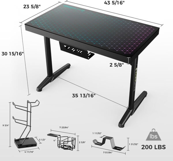 719uUZsi2ML._AC_SL1500_.jpg EUREKA ERGONOMIC RGB LED Gaming Desk, Music Sync Lights Up Tempered Glass Desktop, 43" GTG I43 Home Office Computer Table W Controller Rack 4 USB Charging Ports, APP Control