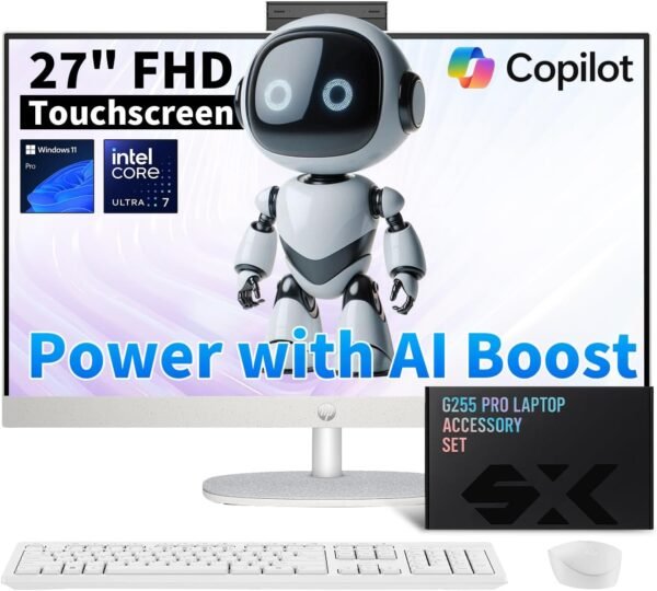 HP 27" All-in-One Desktop Computer | FHD Touchscreen | Intel HP 27" All-in-One Desktop Computer | FHD Touchscreen | Intel Ultra 7‑155U | AI‑Enhanced Display, Facial Login | Privacy Pop‑Up Camera | Win 11 Pro, w/Accessories | 64GB DDR5 + 2TB SSD