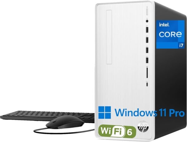 HP Pavilion Tower Desktop Computer, Intel 8-Core i7-10700F up to HP Pavilion Tower Desktop Computer, Intel 8-Core i7-10700F up to 4.8GHz, 32GB DDR4 RAM, 1TB PCIe SSD, GeForce GT 610 2GB, WiFi 6, Bluetooth, RJ-45, Type-C, KB & Mouse, White, Windows 11 Pro, Tichang