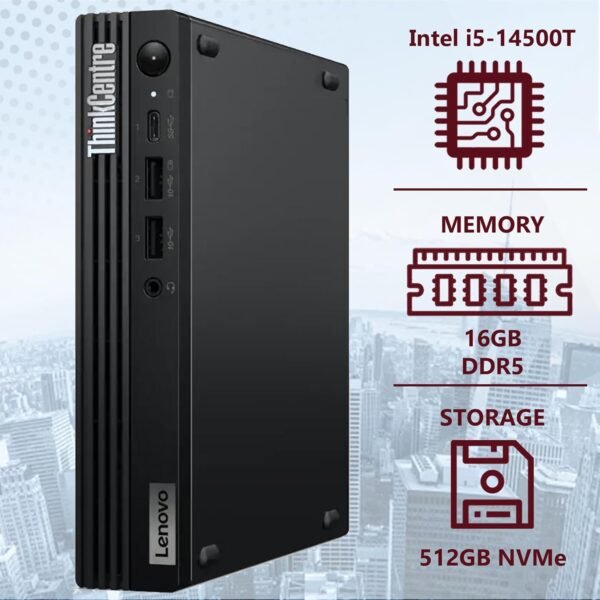 Lenovo ThinkCentre Tiny M70q Gen 5 Intel 14-Core i5-14500T (Beat i7-13700T), 16GB DDR5 RAM, 512GB NVMe, WiFi 6E, Bluetooth, RJ-45, DP Port, HDMI, W11P, Business Desktop