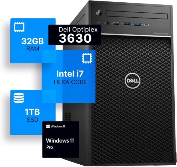 Dell Precision 3630 Tower Desktop Computer | Intel i7-8700 (3.4) Dell Precision 3630 Tower Desktop Computer | Intel i7-8700 (3.4) | 32GB DDR4 RAM | 1TB SSD Solid State | Windows 11 Professional | Home or Office PC (Renewed)