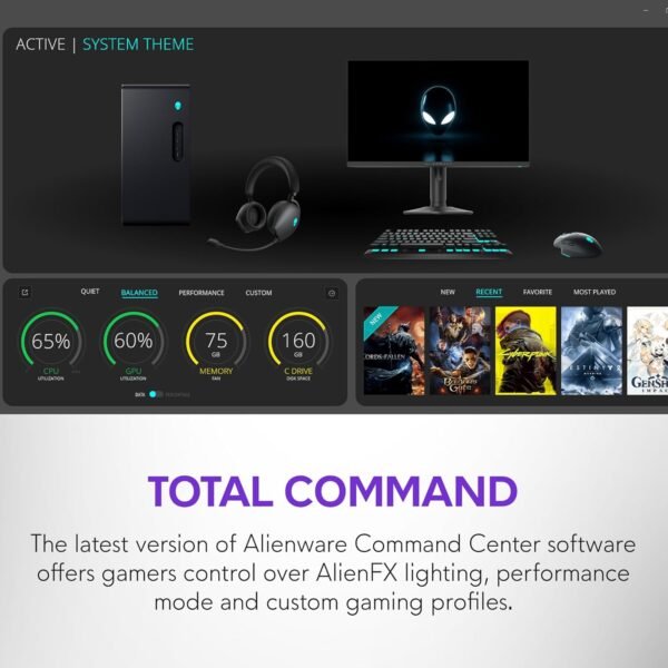 Alienware Aurora Gaming Desktop ACT1250 - Intel Core Ultra 9 285 Processor, Liquid Cooled, NVIDIA GeForce RTX 5080, 32GB DDR5 RAM, 1TB SSD, 1000W Platinum Rated PSU, Win 11 Home - Clear Panel
