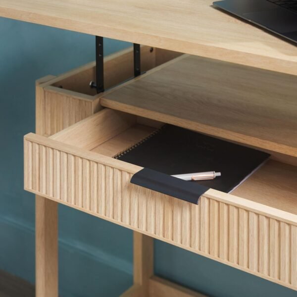 71JD-BaHR3L._AC_SL1500_.jpg WALKER EDISON Transitional Style Furniture, Reeded Detail, Lift-Top Desk with Drawer and Storage Cubby, Sitting to Standing Desk, Soft Self-Close Desktop, 38”W x 16.75”D x 30”H, Coastal Oak