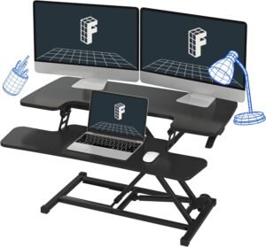 FLEXISPOT 35in Standing Desk Converter Height Adjustable Sit to Stand FLEXISPOT 35in Standing Desk Converter Height Adjustable Sit to Stand up Desk Riser Computer Workstation with Keyboard Tray Wide 2-Tier Desktop Black