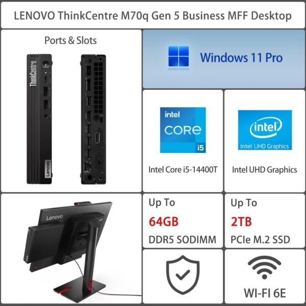 71OWfCggXyL._AC_SL1500_.jpg Lenovo ThinkCentre M70q Tiny Business Desktop, Intel 10-Core i5-14400T, 32GB DDR5, 1TB SSD, HDMI, DP, Wi-Fi 6E, Support 3-Monitor 4K, Wired KB & Mouse, Win 11 Pro, Bundle ADATA 64GB USB Flash Drive