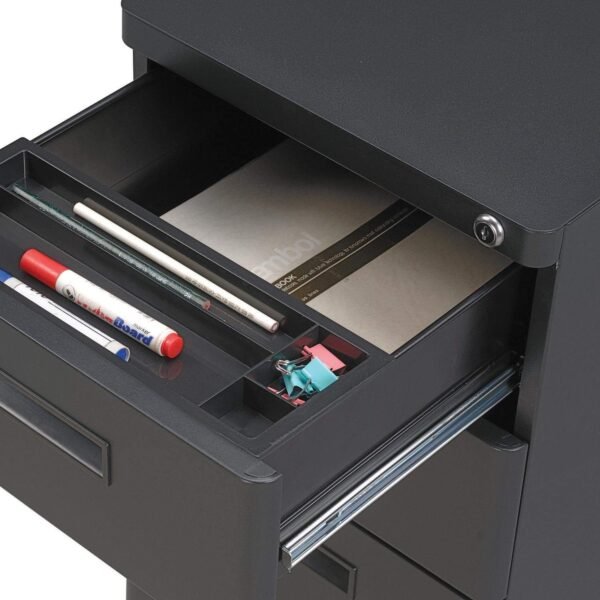 Global Industrial 48" W x 24" D x 30" H Office Pedestal Desk with 3 Drawers, Faux-Wood Laminate Gray Desktop, Black Steel Frame, 2 Box Drawers & 1 File Drawer