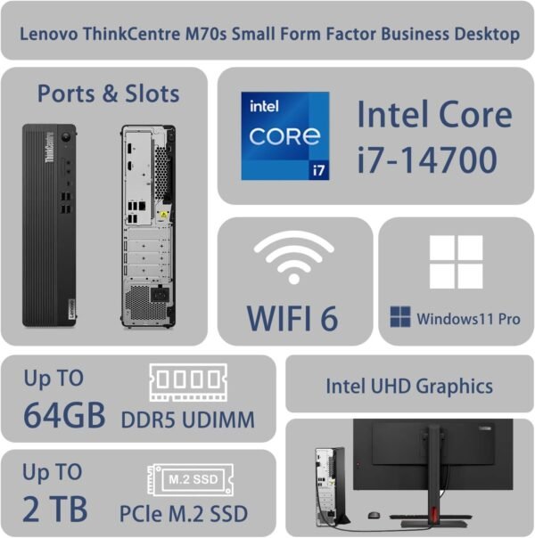 Lenovo ThinkCentre M70s Small Form Factor Business Desktop, Intel 20-Core i7-14700, 32GB DDR5, 1TB SSD, HDMI, DP, Wi-Fi 6, Wired KB & Mouse, Win 11 Pro, Bundle with ADATA UC310 64GB USB Flash Drive