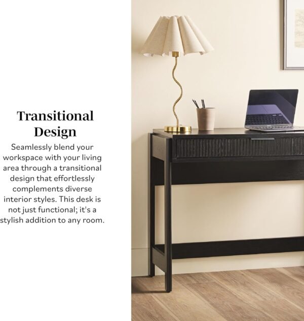 71TXeFWg1gL._AC_SL1500_.jpg Walker Edison Transitional Office Design, Reeded Drawer Front Detail, Writing Desk with Drawer, Spacious Desktop, Complementary in Living Spaces, 38”W x 16.75”D x 30”H, Black