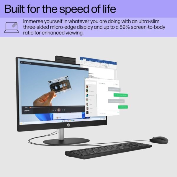 HP 24 inch All-in-One Desktop PC, FHD Display, Intel Core i5-1334U, 8 GB RAM, 256 GB SSD, Intel UHD Graphics, Windows 11 Home, Jet Black, 24-cr0320 (2024)