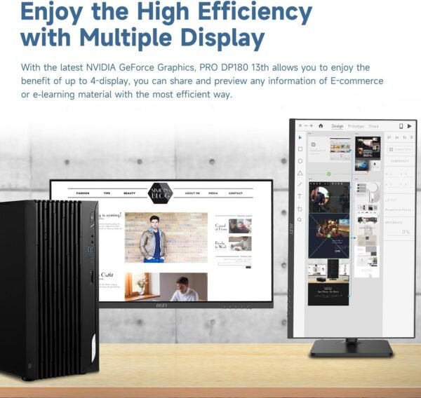 MSI PRO DP180 Business Tower Desktop, Intel i7-13700, 32GB RAM, 1TB SSD, Support 2-Display 4K, HDMI, SD Card Reader, DP Port, DVD-RW, VGA, Wired Keyboard & Mouse, Wi-Fi 6E, Windows 11 Pro