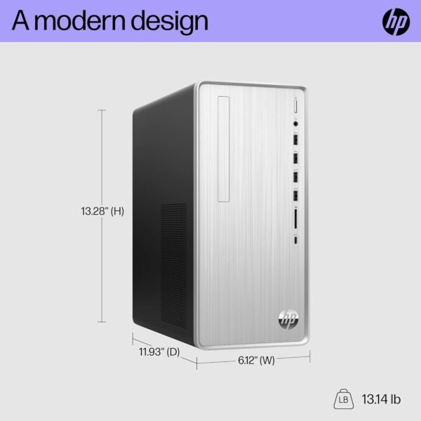 HP Pavilion Desktop, AMD Ryzen 5 5600G, 16GB RAM,1TB PCIe SSD, 1TB HDD, USB Type-C, HDMI, VGA, Bluetooth, Wi-Fi, Windows 11 Home, Silver