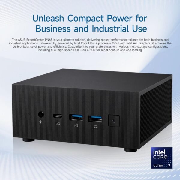 ASUS ExpertCenter PN65 AI-Optimized Business Mini Desktop, 16-Core Intel Ultra 7 155H, 64GB DDR5 RAM, 1TB SSD, Support 3-Display 4K, HDMI, Type-C, RJ-45, Wi-Fi 7, Windows 11 Pro, Black